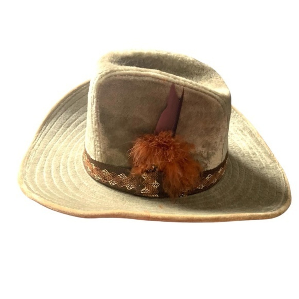 Vintage Canyon Trails Velour Cowboy Western Hat with Feather Tan Orange Medium